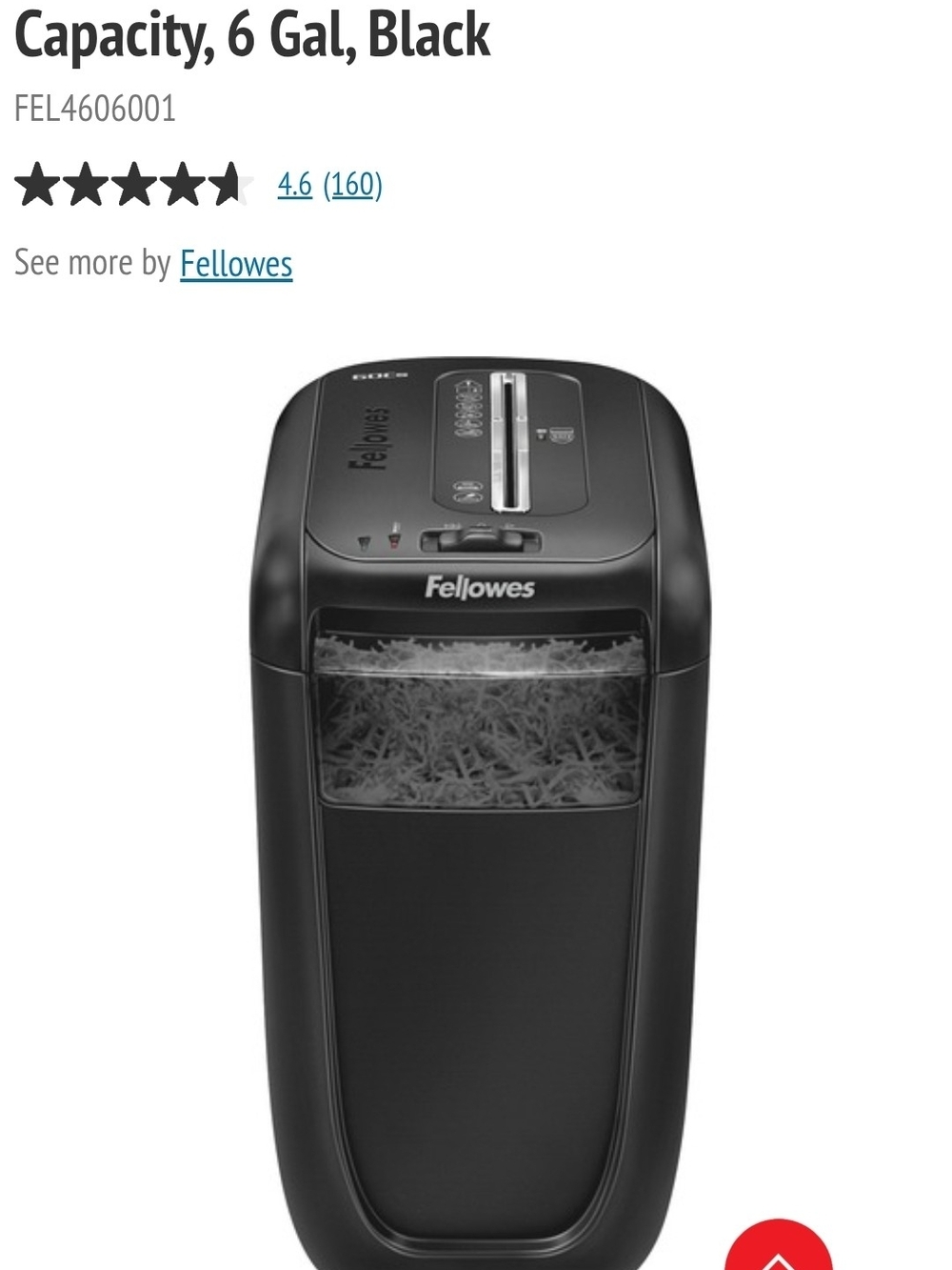Fellowes 6-Gallon Cross-Cut Paper Shredder — Black